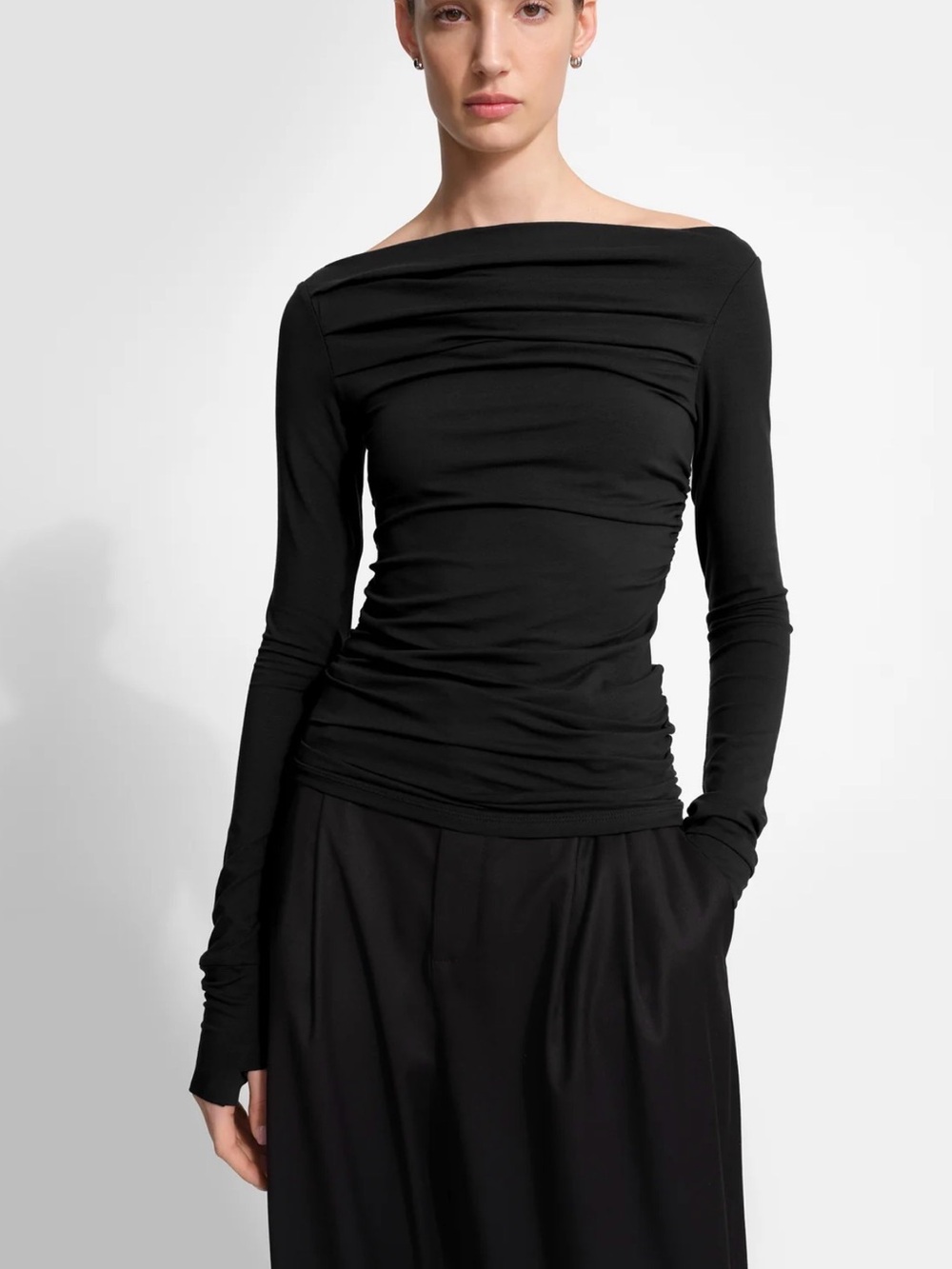Women's Black Off-the-Shoulder Long Sleeve Top